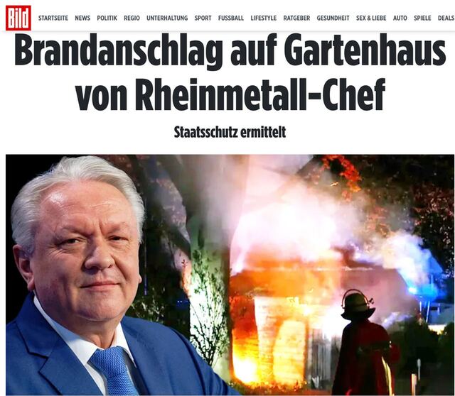 У Німеччині підпалили садовий будиночок голови збройової компанії Rheinmetall Армина Паппергера, – Bild