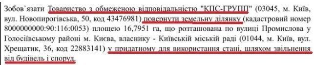 Господарський суд Києва зобов’язав компанію повернути земельну ділянку у власність держави